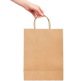 Pack of 250 Paper Shopping Bags 8 x 4.75 x 10.5. Brown Kraft Carry-Out Bags 8 x 4 3/4 x 10 1/2 Merchandise Gift Bags. Reusable Durable Bags with Handl