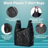 Pack of 500 Black Plastic Bags 15 x 7 x 26. Plain Carry-Out T-Shirt Bags 15x7x26. Thickness 0.65 mil. Unprinted Shopping Bags. Handled Polyethylene Ba