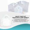 Pack of 200 White Take Out Bags with Loop Handle 14 x 11.5 x 12 + 11 .5 BG. Qpaque Merchandise Bags 14 x 11 1/2 x 12. Retail Shopping Plastic Bags wit